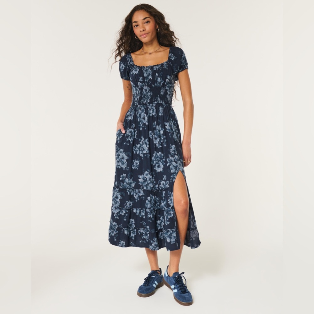 Hollister Saidie Short-Sleeve Tie-Back Midi CottageCore Dress Size Small Petite